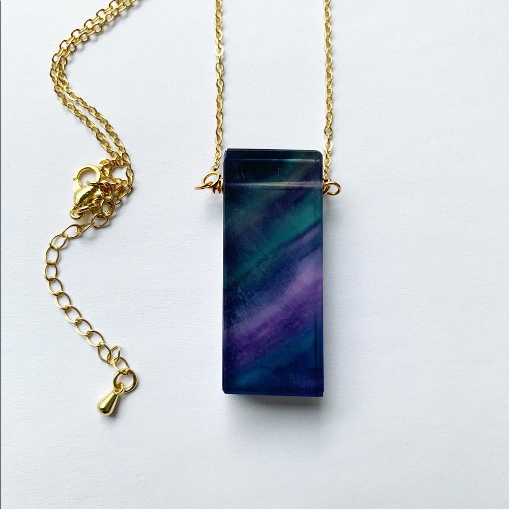 Natural rainbow flourite necklace by Sparkazilla on Etsy